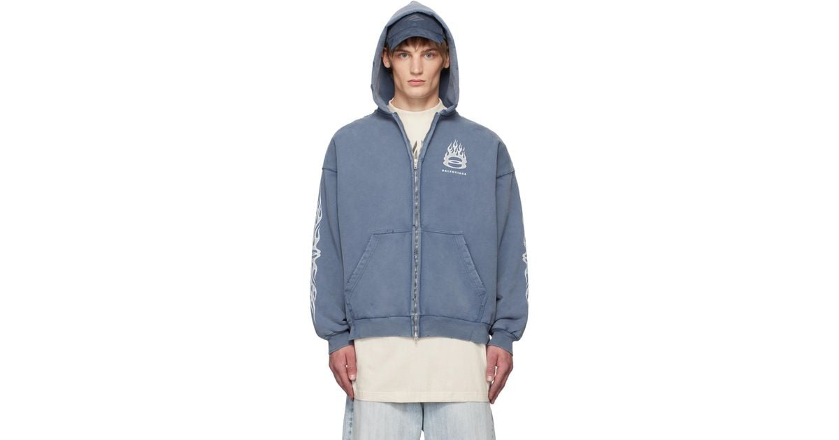 24PF new/BALENCIAGA バーニングユニティパーカー Hoodie Blue Balenciaga Burning Unity Zip-up Hoodie in Blue for Men | Lyst