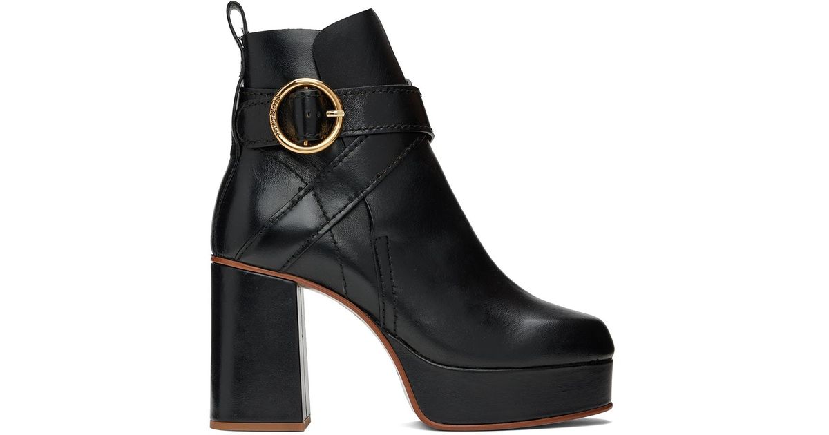 See By ChloÃ© Leather Lyna Ankle Boots in Black | Lyst