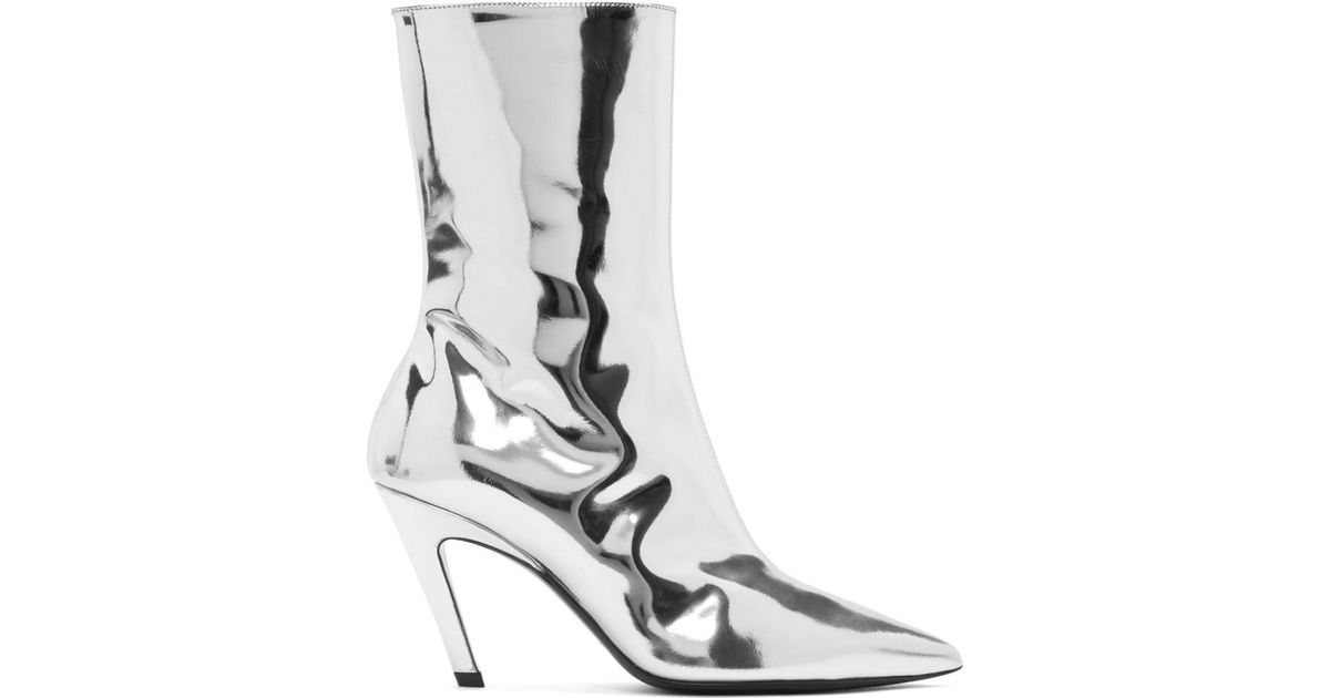 Silver Mirror Slash Heel Boots 