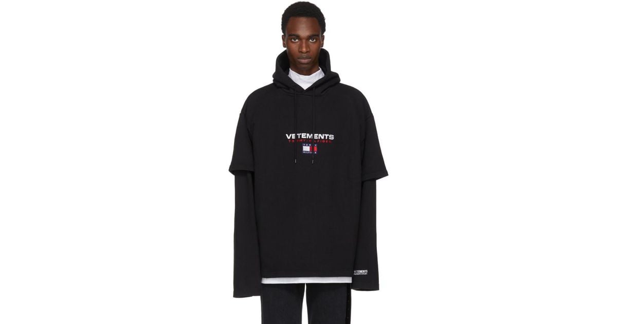 Vetements Black Tommy Hilfiger Edition Double Sleeve Hoodie for Men | Lyst