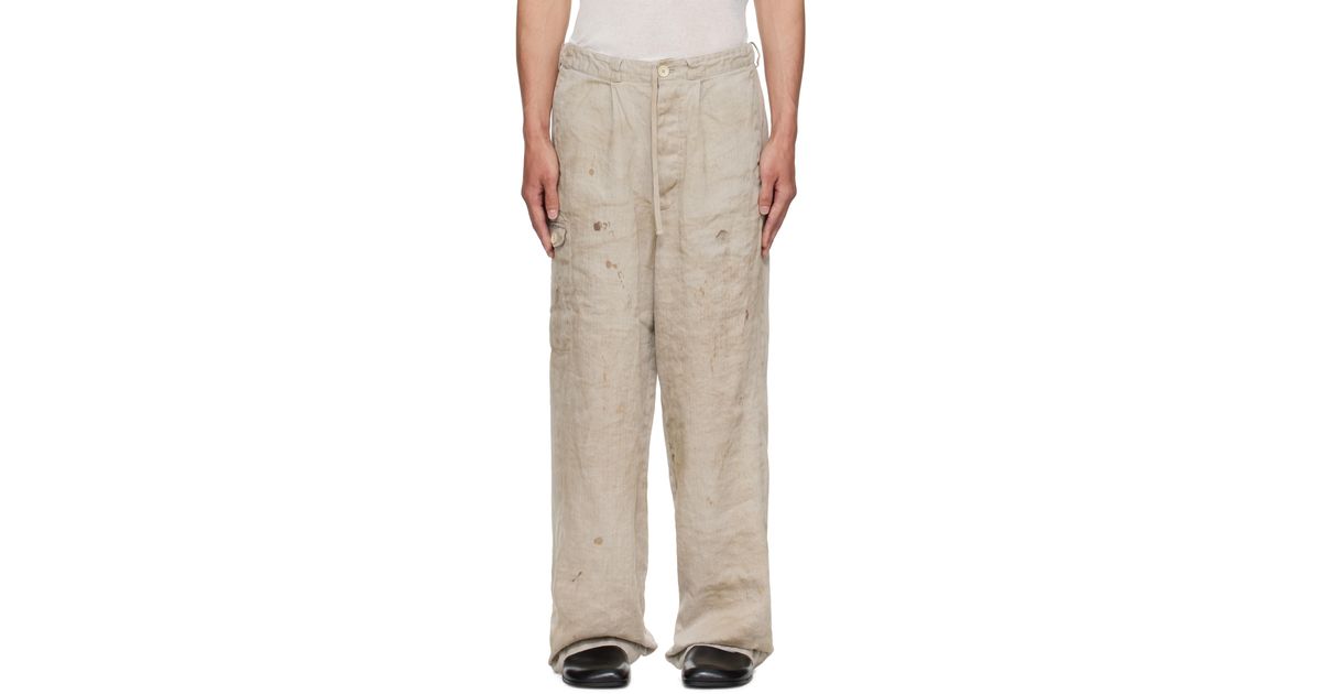 パンツ stein WIDE TAPERED TROUSERS Herringbone stein Heavy Linen Herringbone Wide Easy Trousers in Natural for