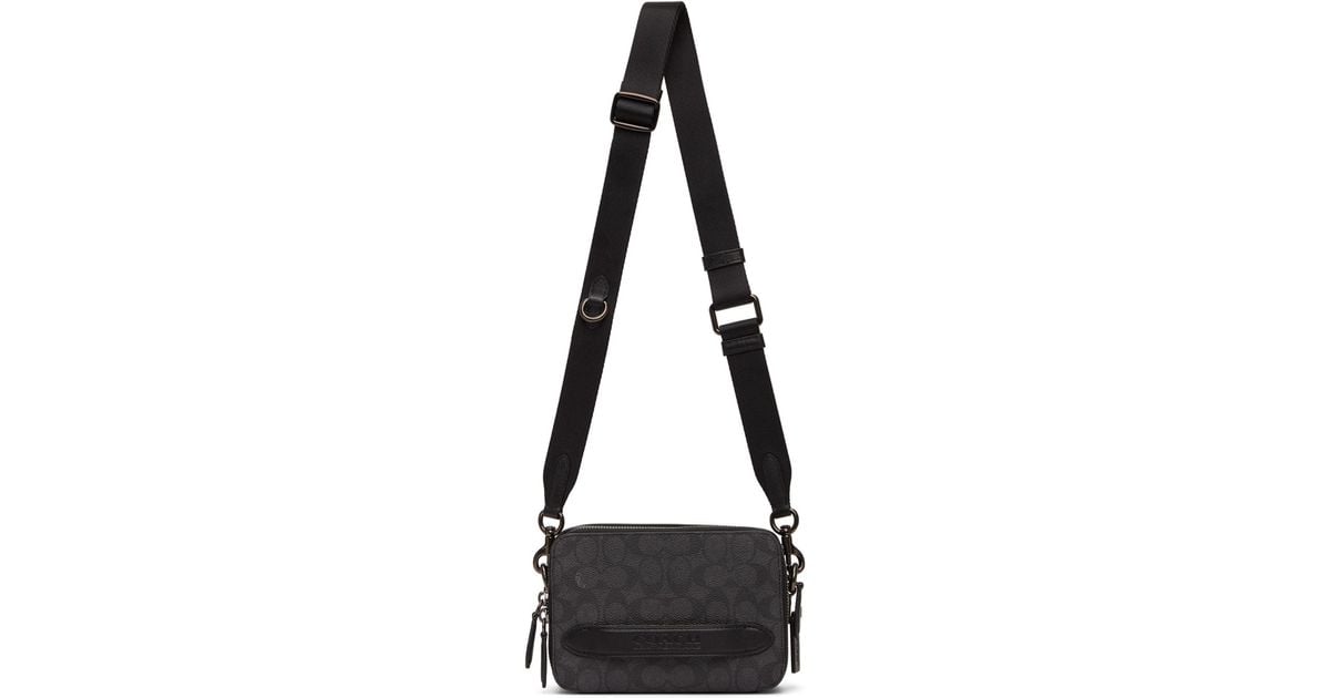COACH Canvas Grey Signature Charter Crossbody Bag in Charcoal (Gray