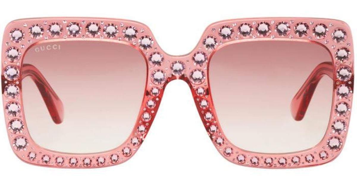 Gucci Pink Oversized Crystal Sunglasses | Lyst
