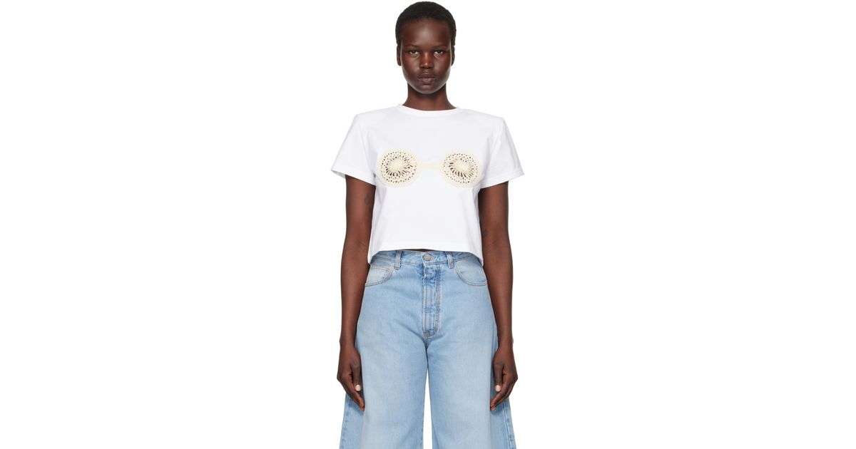 Tシャツ・カットソー MAGDA BUTRYM FW25 T-SHIRT WITH CROCHET BRA (108321 WHITE) Crochet bra t-shirt in white