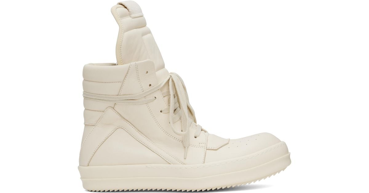 Rick Owens Off- Hollywood Geobasket Sneakers in White for