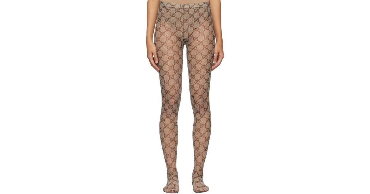 Gucci Beige GG Tights in Brown | Lyst