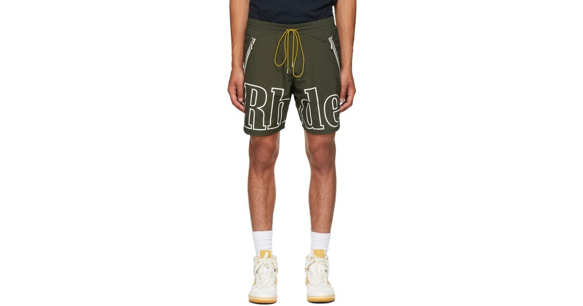 Rhude Synthetic Logo Short in Olive 