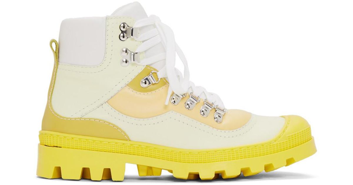 yellow hiking boots