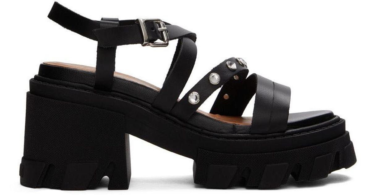 Ganni Leather Heeled Sandals in Black Lyst UK