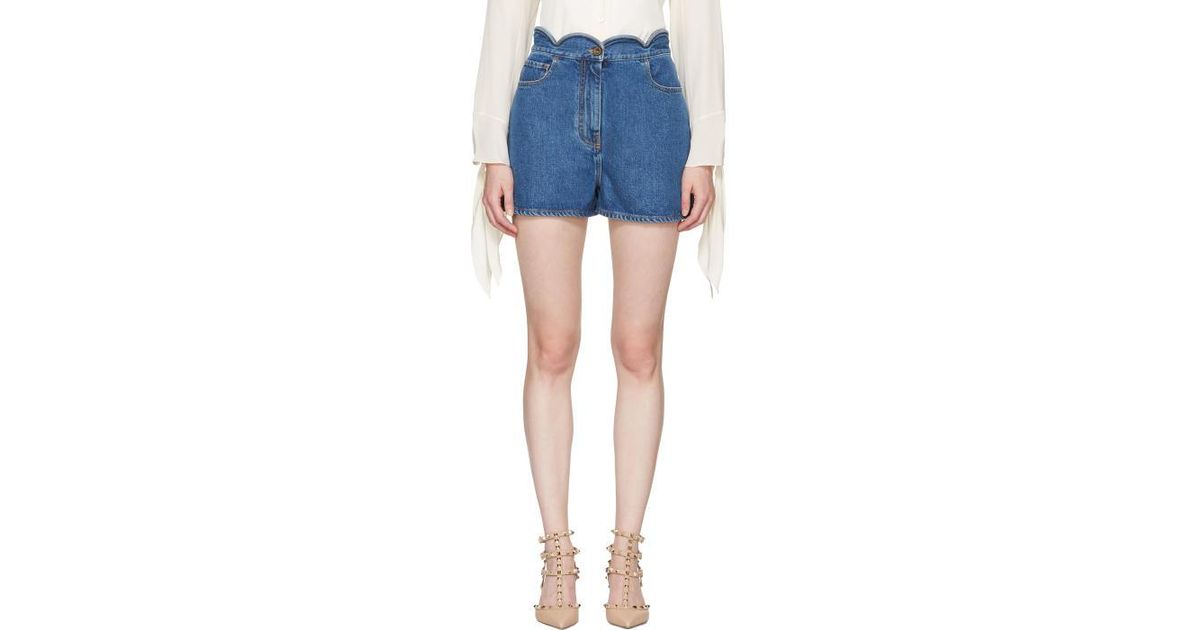 scalloped denim shorts