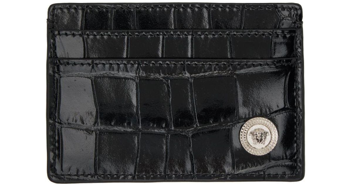 Versace Black Croc Medusa biggie Card Holder for Men Lyst