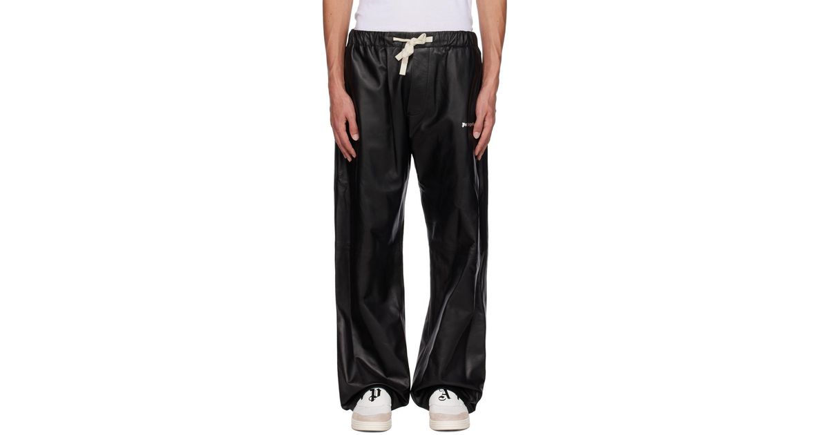 Palm Angels Black Drawstring Leather Pants for Men Lyst