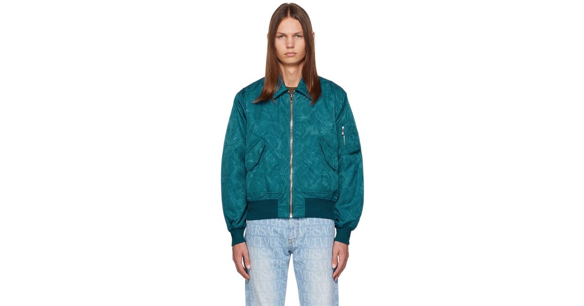 Versace Blue Barocco Bomber Jacket for Men Lyst