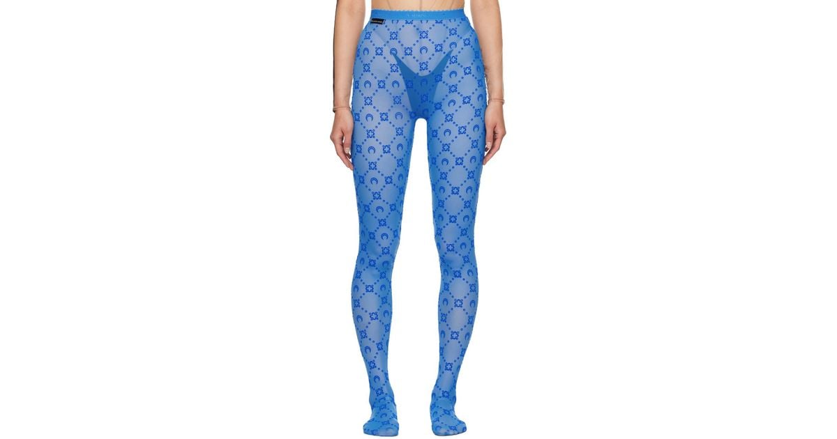 【関税込み】Marine Serre SSENSE限定 ブルー Moonogram タイツ Marine Serre Ssense Exclusive Moonogram Tights in Blue