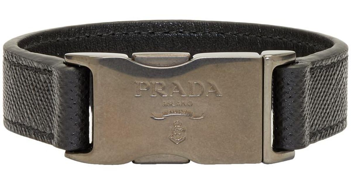 Prada Leather Black Saffiano Buckle Bracelet for Men | Lyst