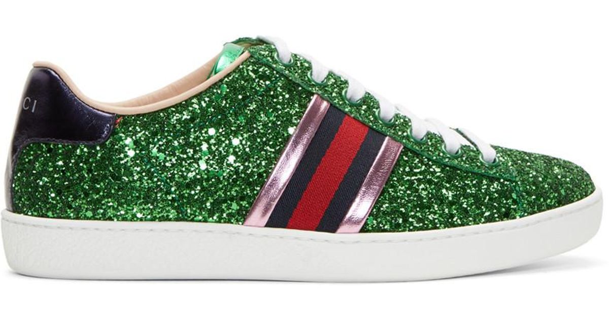 Green Glitter Ace Sneakers in Pink 