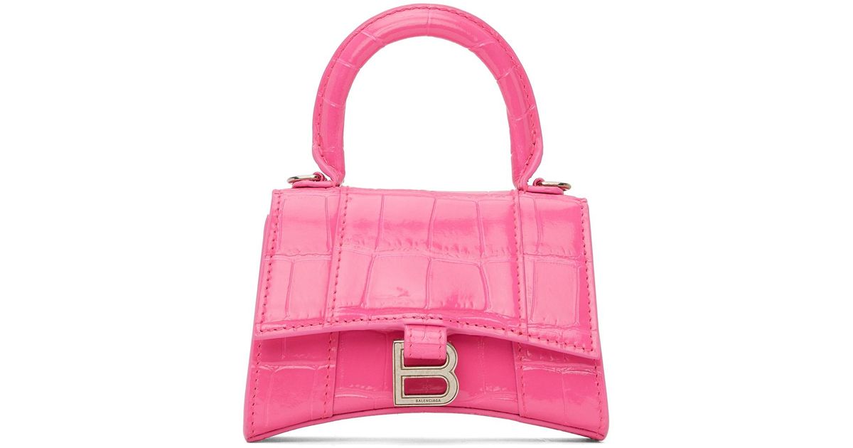 Balenciaga Pink Croc Mini Hourglass With Chain Bag | Lyst UK