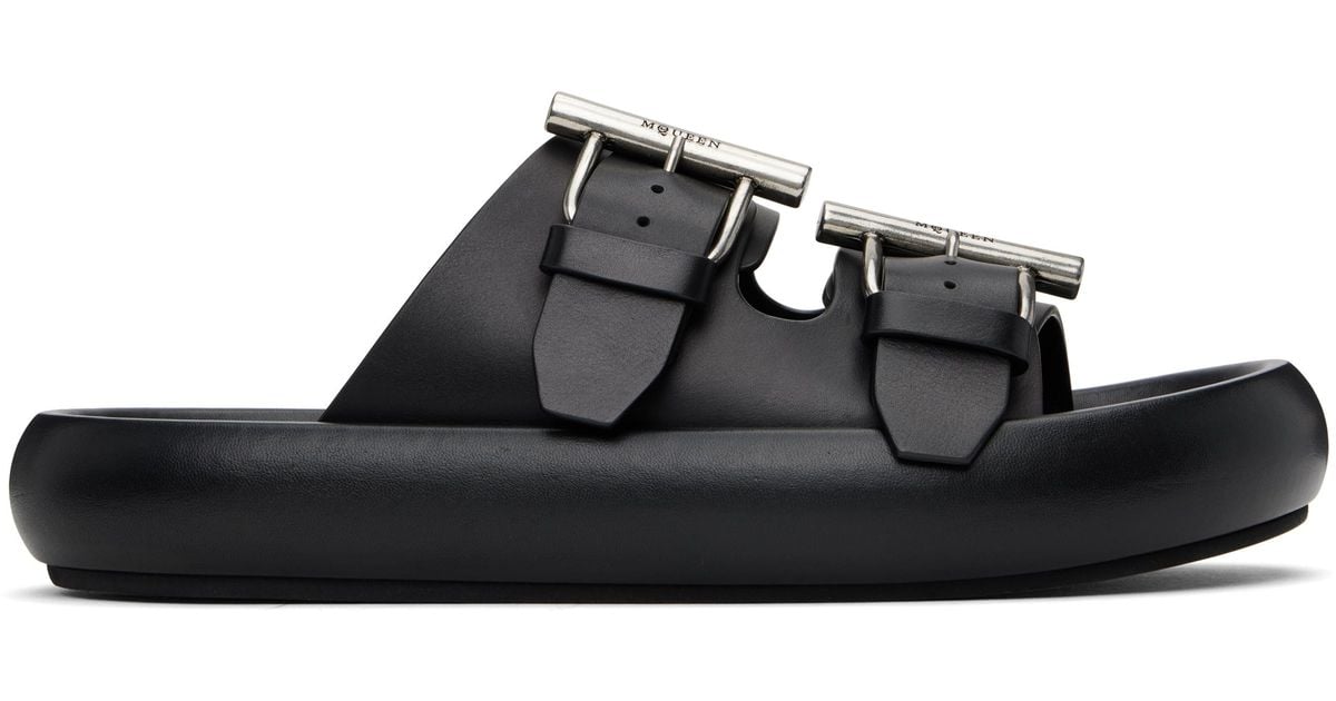 【関税込み】McQueen ブラック T-Bar Buckle サンダル McQueen T-Bar Buckle Sandals in Black for Men | Lyst
