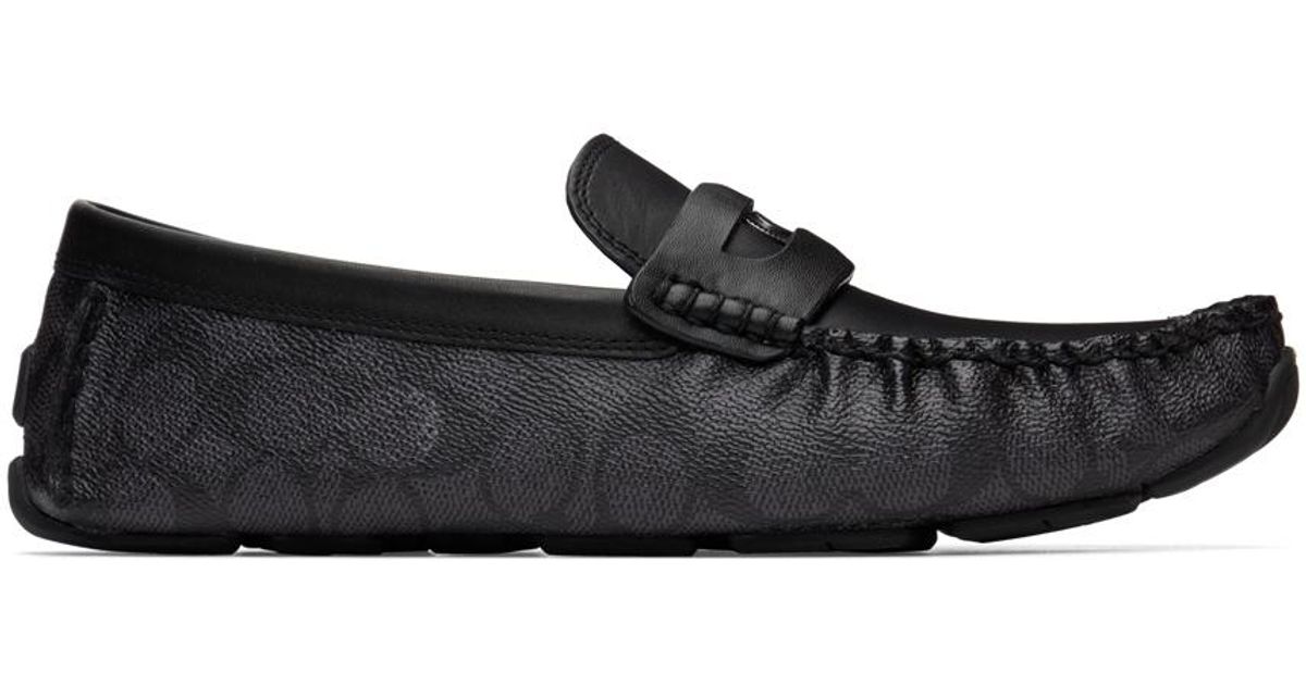 COACH Grey Leather Coin Driver Loafers in Charcoal (Grey) for Men Lyst UK