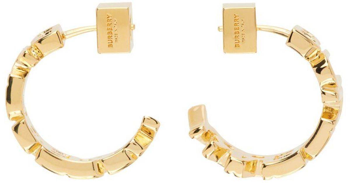 Burberry Gold Logo Hoop Earrings in Black Lyst