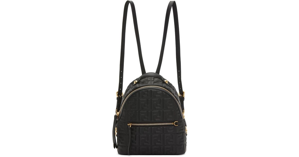 Fendi Mini Ff Leather Backpack in Black