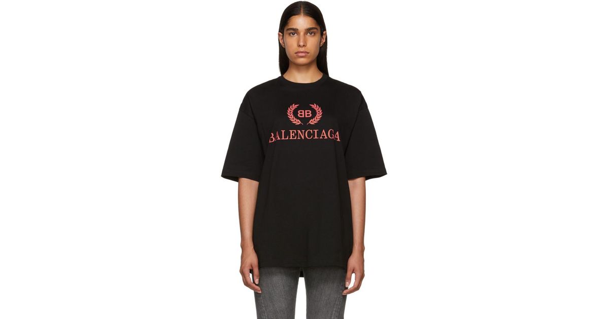 Balenciaga Cotton Black Oversized Classic Bb T-shirt - Lyst