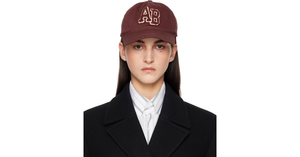 Anine Bing Burgundy Letterman Jeremy Baseball Cap in Black 