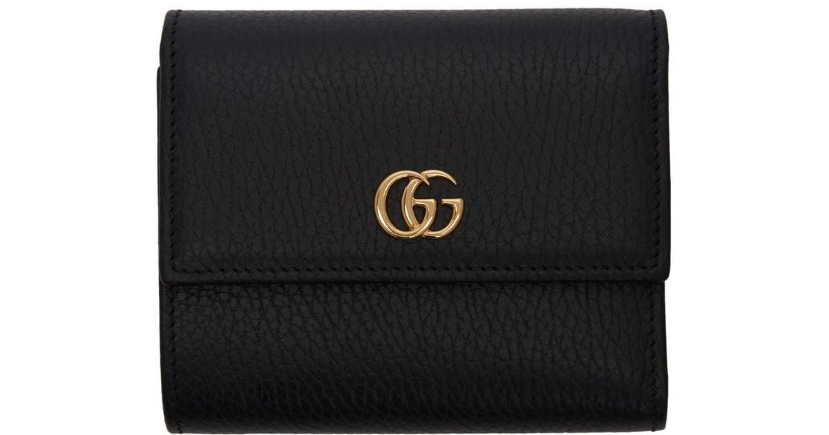 Gucci Black Small GG Marmont Trifold Wallet | Lyst