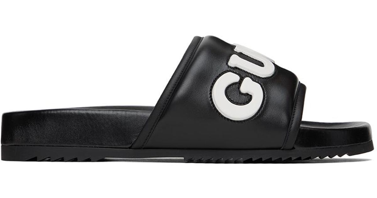 Gucci Black Leather Slides for Men Lyst UK