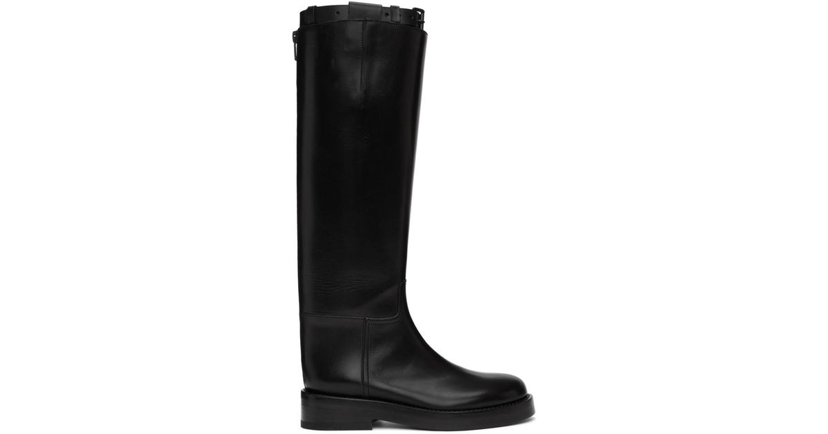 Ann Demeulemeester Leather Black Buckle Riding Boots Lyst