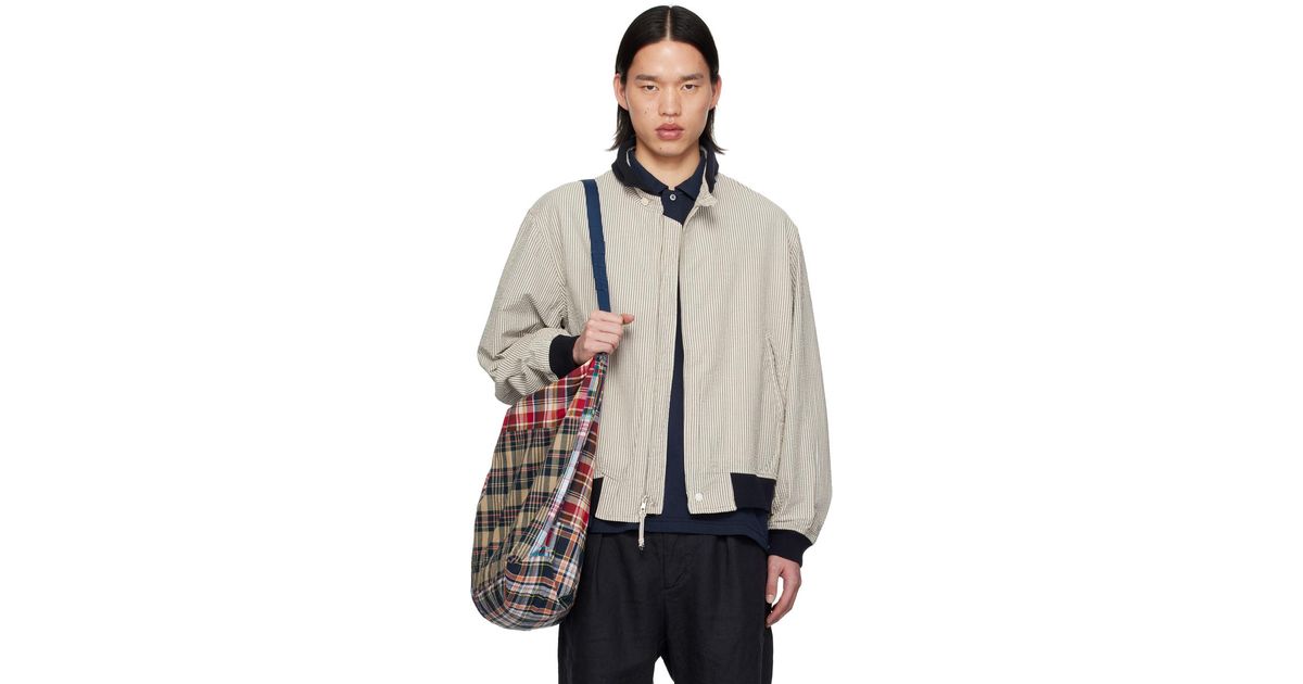 Engineered Garments Off- Striped Bomber Jacket in Natural