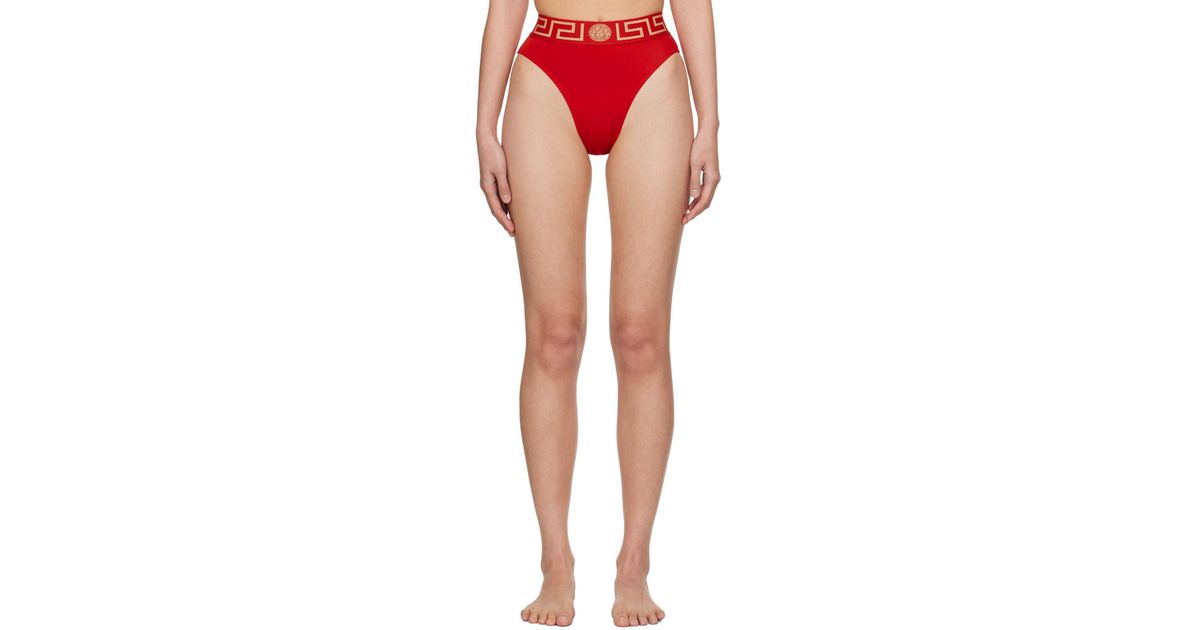 Versace Red Greca Border Bikini Bottoms Lyst UK