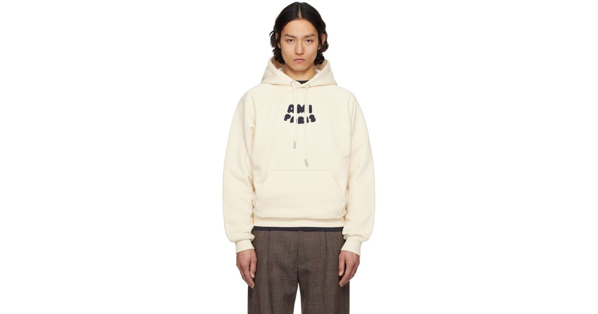 Ami Paris Off- Cotton Patch Hoodie in Natural for Men | Lyst