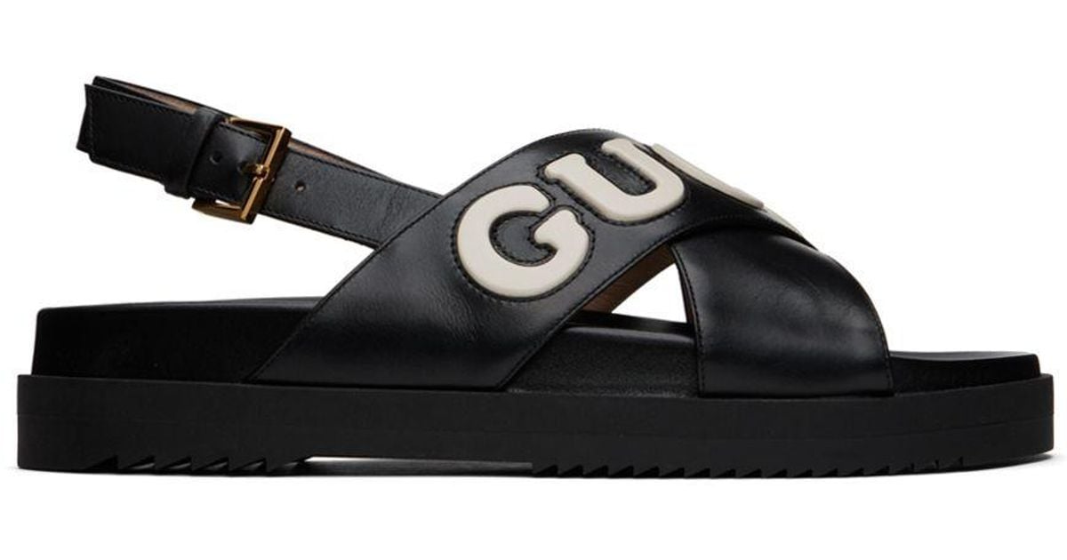 Gucci Black & White Slingback Sandals | Lyst