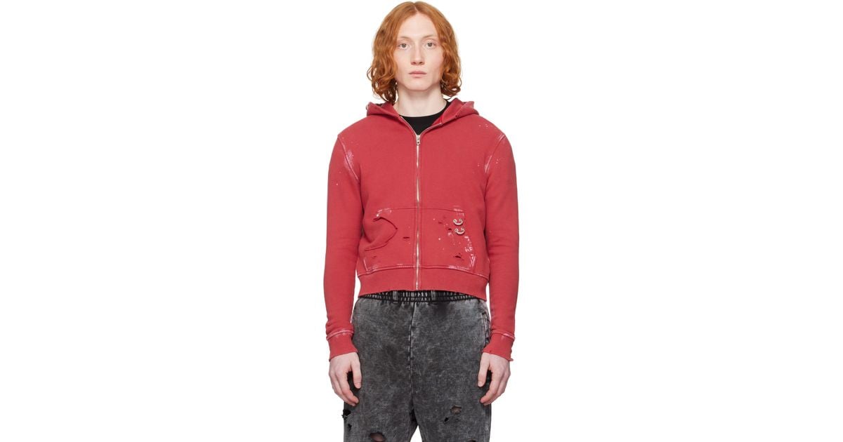 【関税込み】We11done レッド Pierced ジップアップフーディ WE11DONE】 Pierced Zip-Up Hoodie Red (We11Done/パーカー