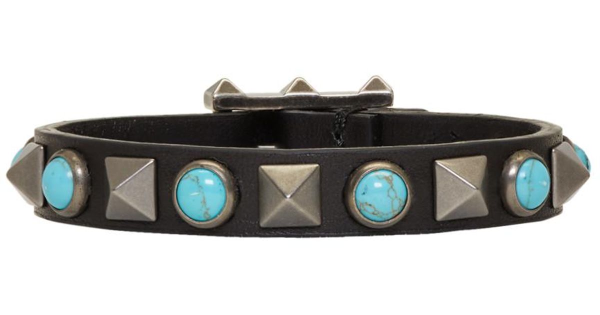 Valentino Black And Blue Valentino Garavani Leather Rolling Rockstud  Bracelet for Men - Lyst