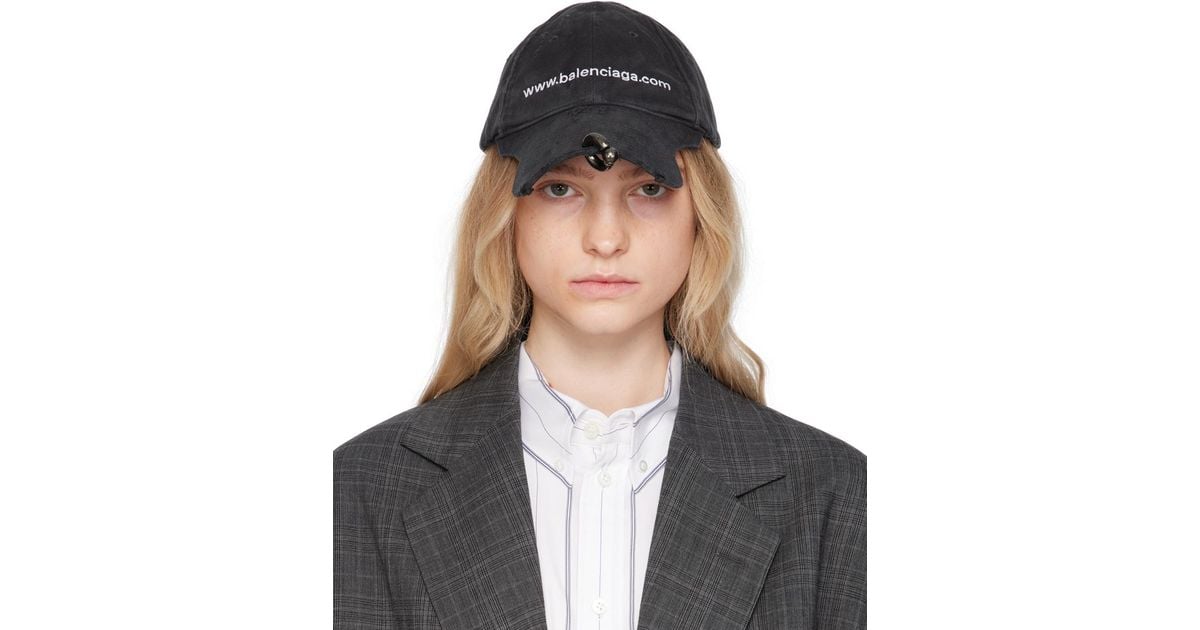 Balenciaga Front Piercing Bal.Com Baseball Cap in Black Balenciaga Front Piercing Bal.Com Baseball Cap in Black