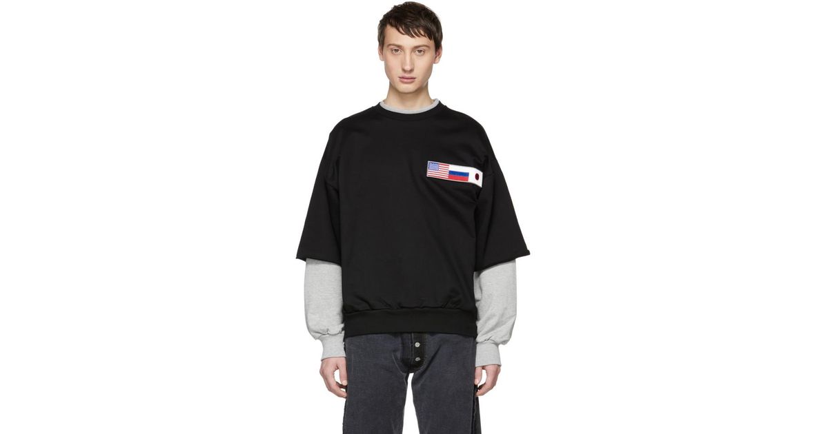 Gosha Rubchinskiy Cotton Black And Grey Double Sleeve Flag Sweatshirt for  Men - Lyst