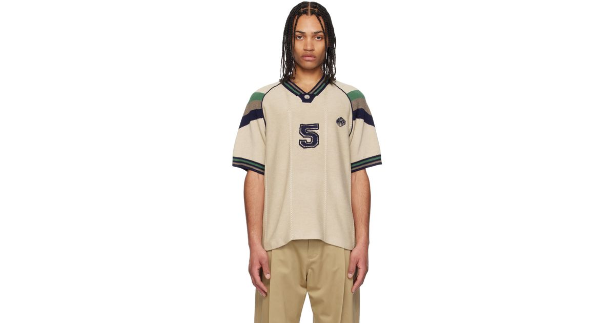 メンズ rice nine ten ベージュ Knitting Game Tシャツ