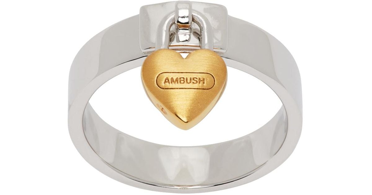 Ambush Heart Padlock Ring in Metallic | Lyst