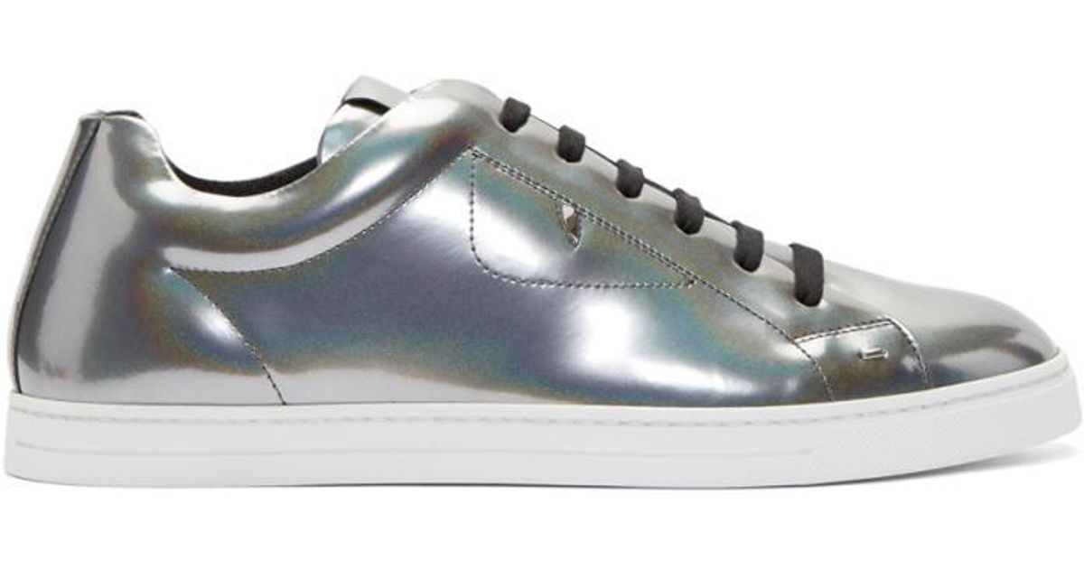 Fendi Leather Silver Patent Sneakers in Metallic for Men - Lyst
