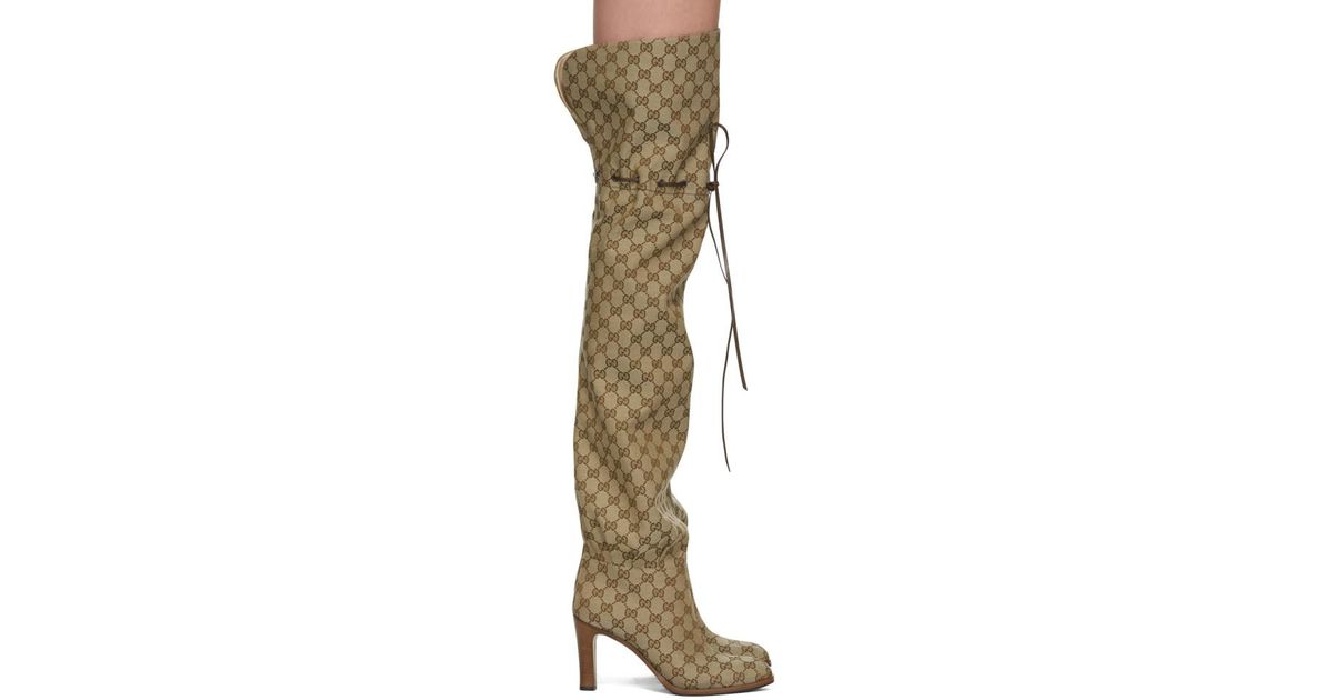 GUCCI GG Canvas Brown Beige Knee High Boots - Size 9.5 39.5 - NIB - Retail  $1750