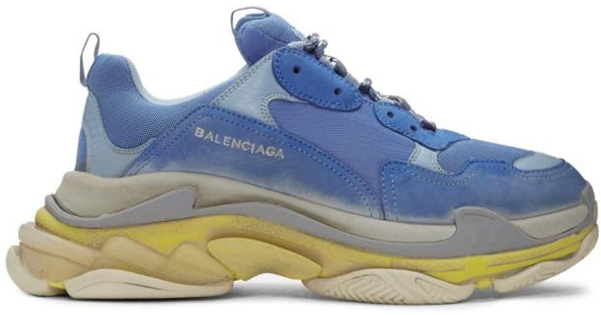 balenciaga white and blue triple s leather sneakers