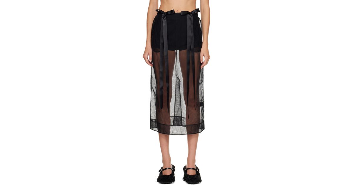 Simone Rocha Sheer Bow Ribbon Pencil Midi Skirt in Black | Lyst UK