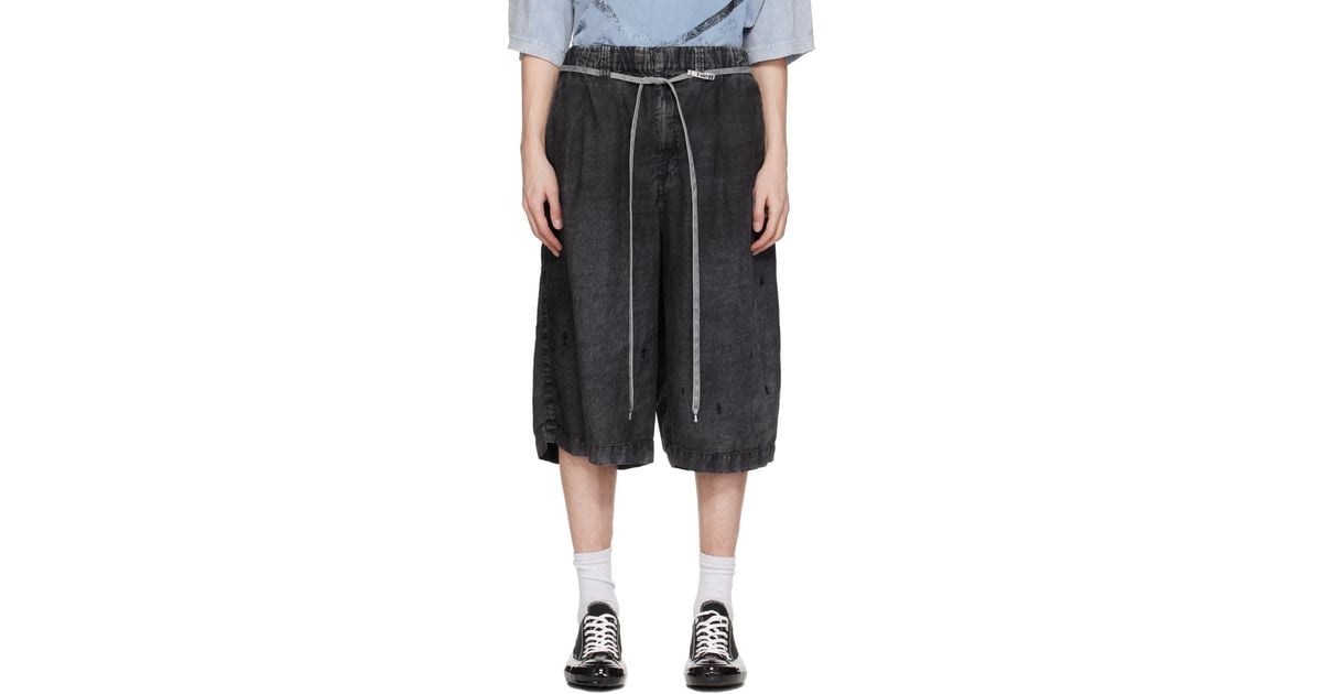 MIHARA YASUHIRO 国内買付 Aged Linen Wide Shorts Maison MIHARA YASUHIRO Aged Linen Wide Shorts | Neutrals