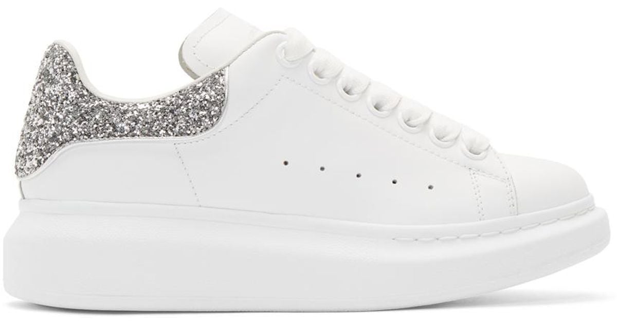 Alexander McQueen Leather Ssense Exclusive White And Silver Glitter ...