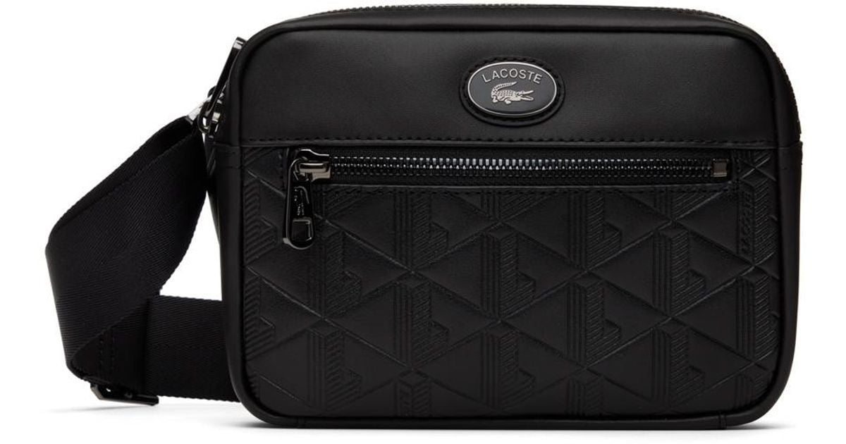 Lacoste Black Leather Monogram Shoulder Bag for men