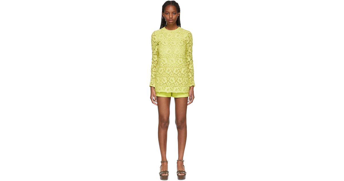 VALENTINO* Stunning Neon Yellow Lace Playsuit Jumpsuit IT 38