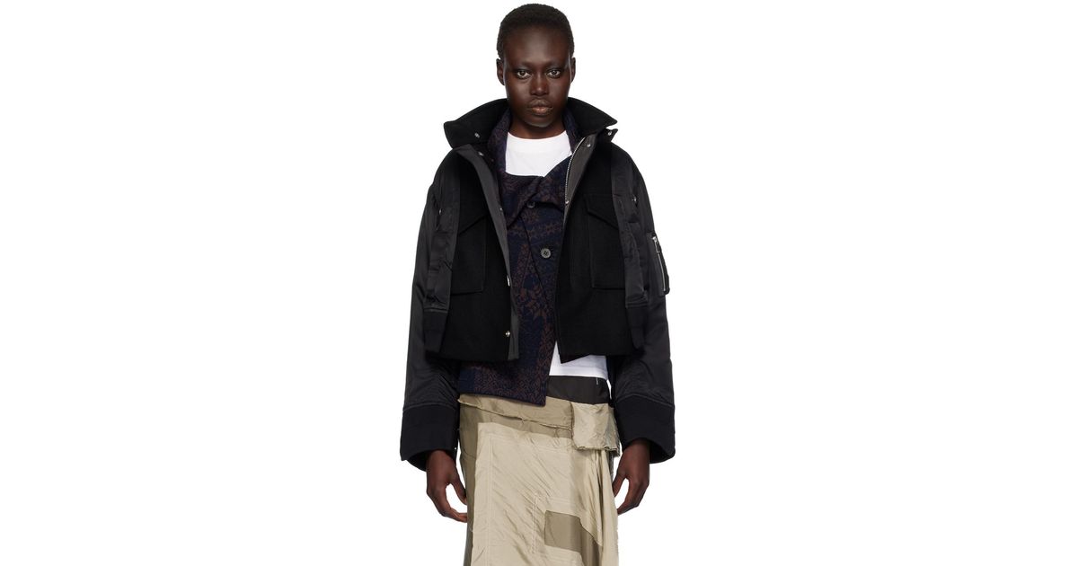 【sacai】ブラック パネル ボンバージャケット Sacai パネル ボンバージャケット ブラック | Lyst