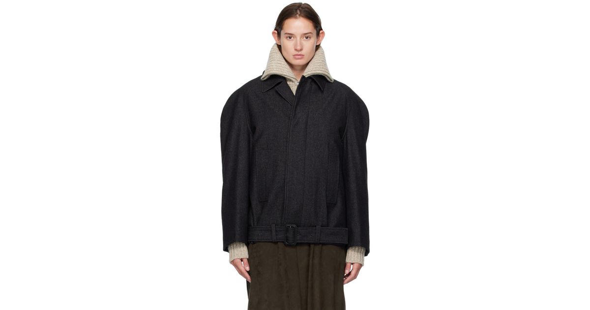 Lemaire Raglan Sleeve Short Coat in Black | Lyst